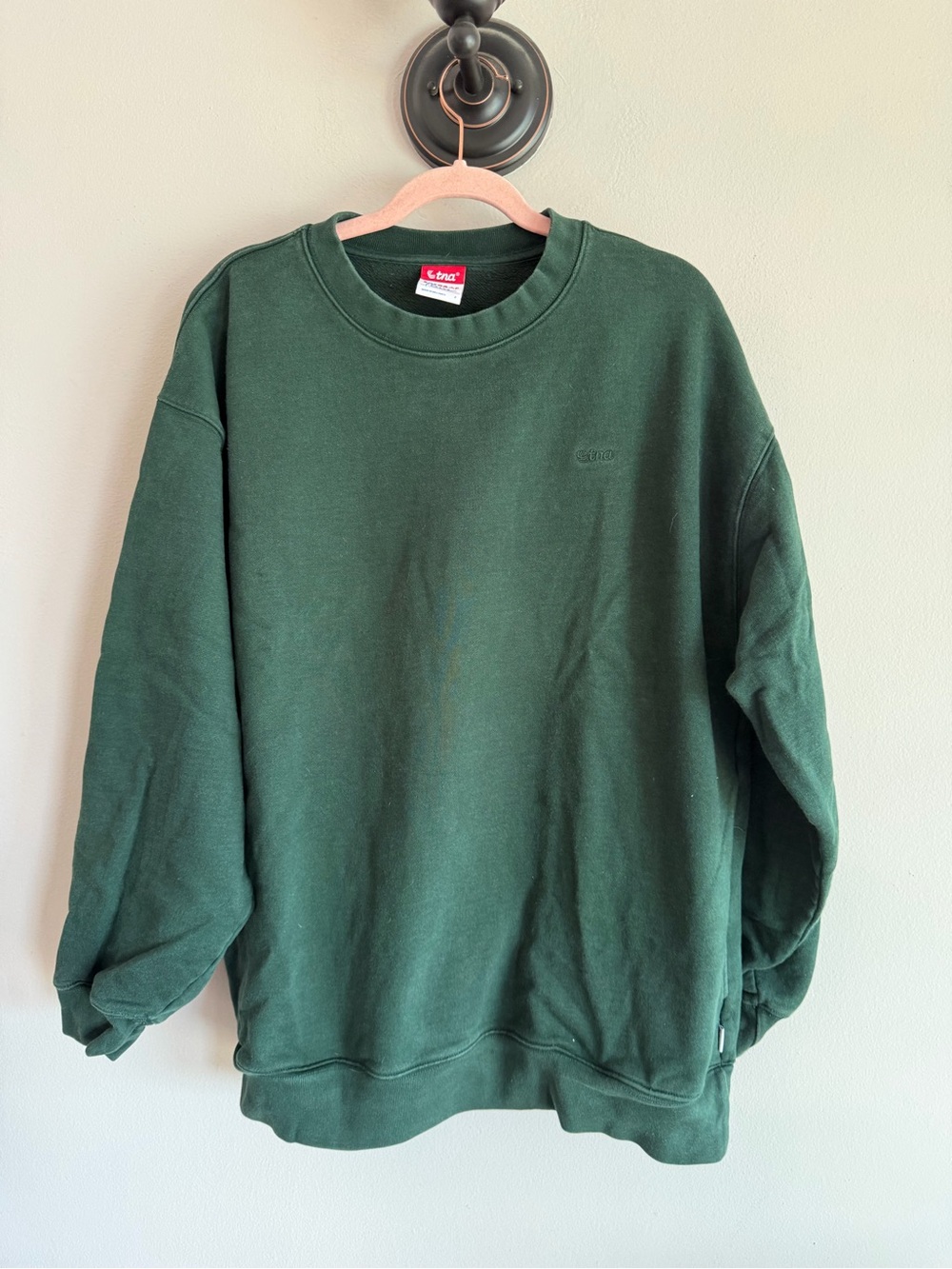 Aritzia Tna Extra AF Fleece Perfect Crew Sweatshirt Size 2 Forest Green